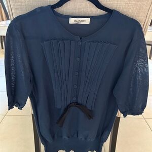 Valentino Women's Deep Blue Blouse with Pleats
